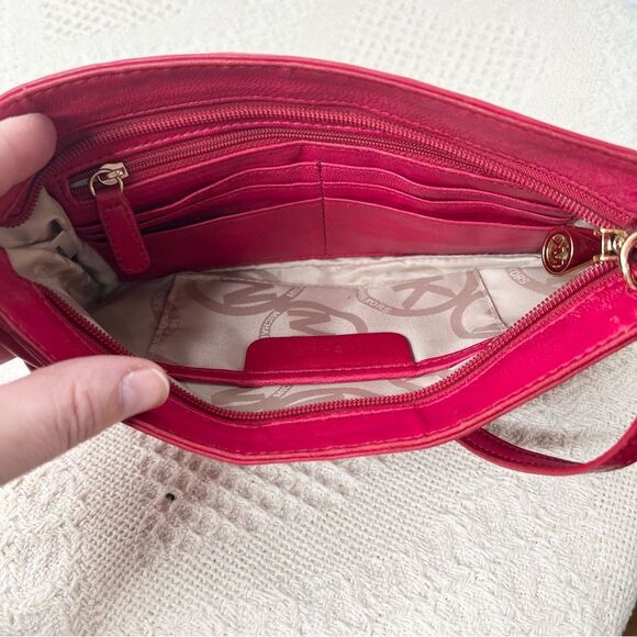 Y2K Michael Kors Red Pleated Leather Clutch Shoulder Bag Gathered Convertible - Picture 6 of 7